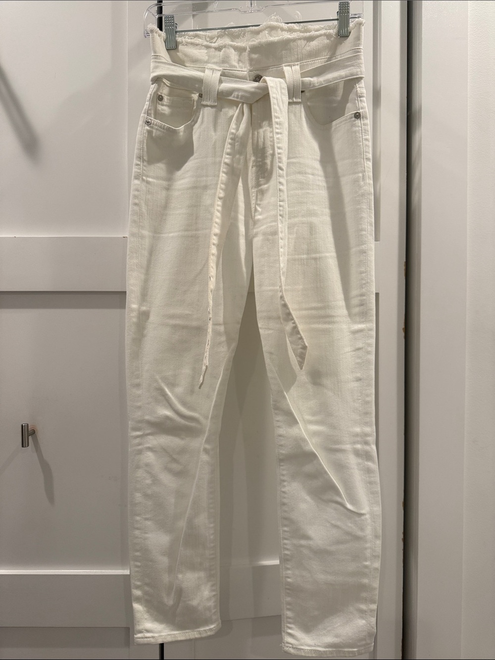 7 For All Mankind Roxanne High Rise Paper Bag Jean - White